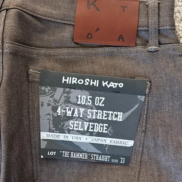 HIROSHI Kato Men’s 33/30 Hammer Straight- Brown Raw 10.5oz Selvedge NWT - Picture 5 of 5